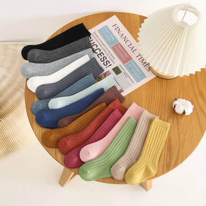 

Baby Boys Girls Cotton Breathable Stripe Soft Sock Children Knee High Long Socks Candy Color Sport Socks Accessories 0-8 Years