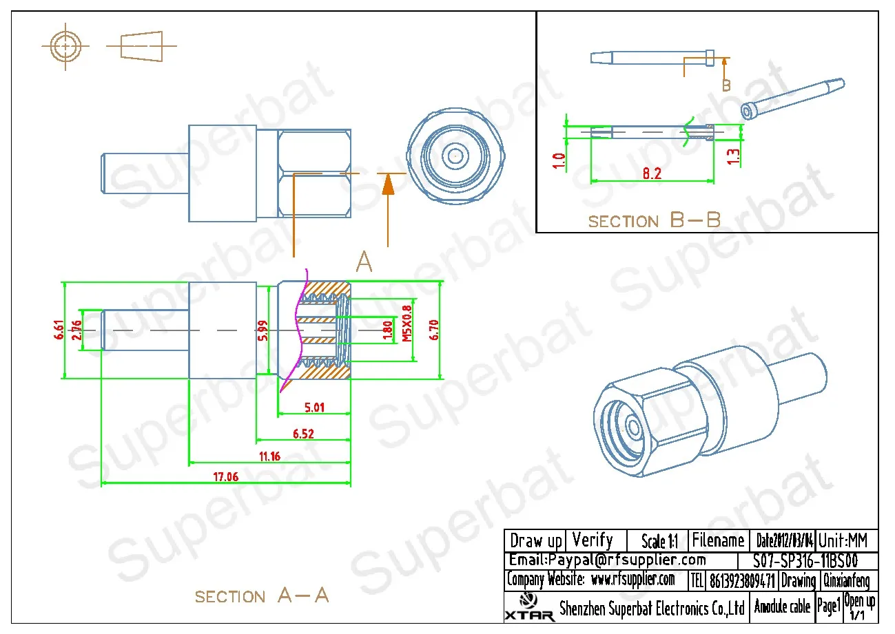 Crimp RF Coaxial Connector for RG174 RG179 RG316 Cable