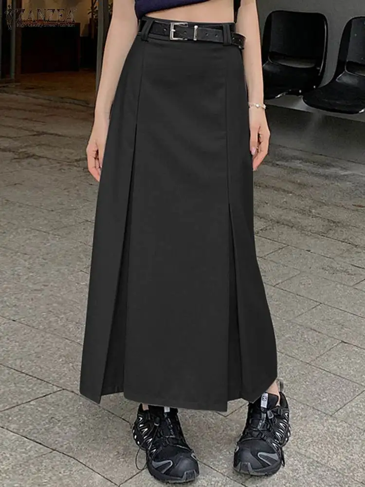 

ZANZEA 2023 Autumn Solid Hip Wrap Faldas Women Elegant Long Skirt Korean Fashion High Waist Jupes Casual Pleated Maxi Skirts