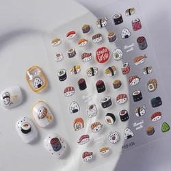 Charming 3D Embossed Sushi Nail Art Stickers - Waterproof Cartoon Design (3D)