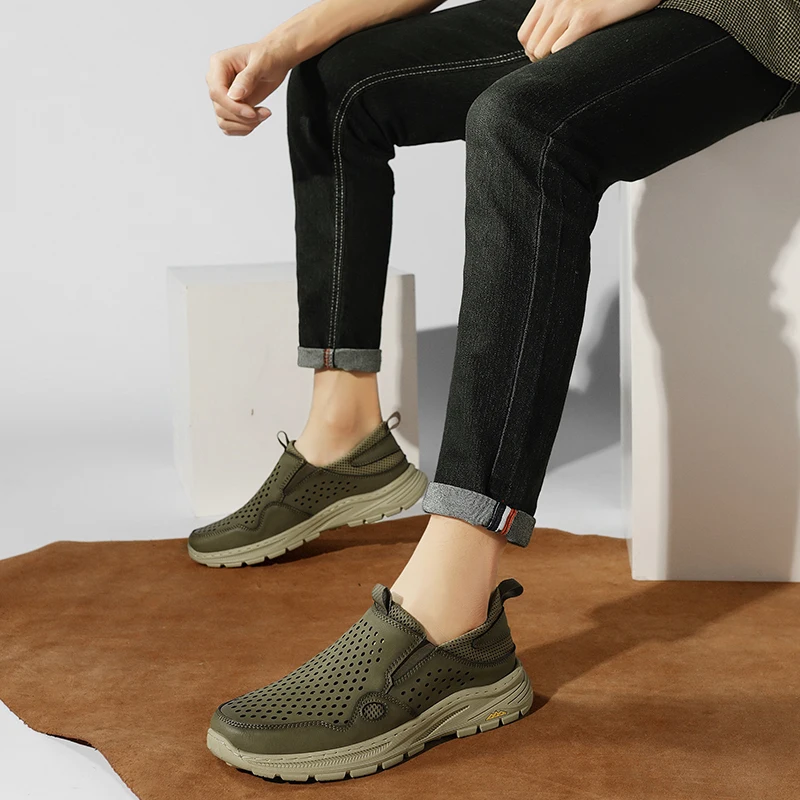 Golden Sapling Summer Loafers Men Breathable Leather Flats Men's Casual Shoes Retro Party Loafer Daily Male Business Moccasins