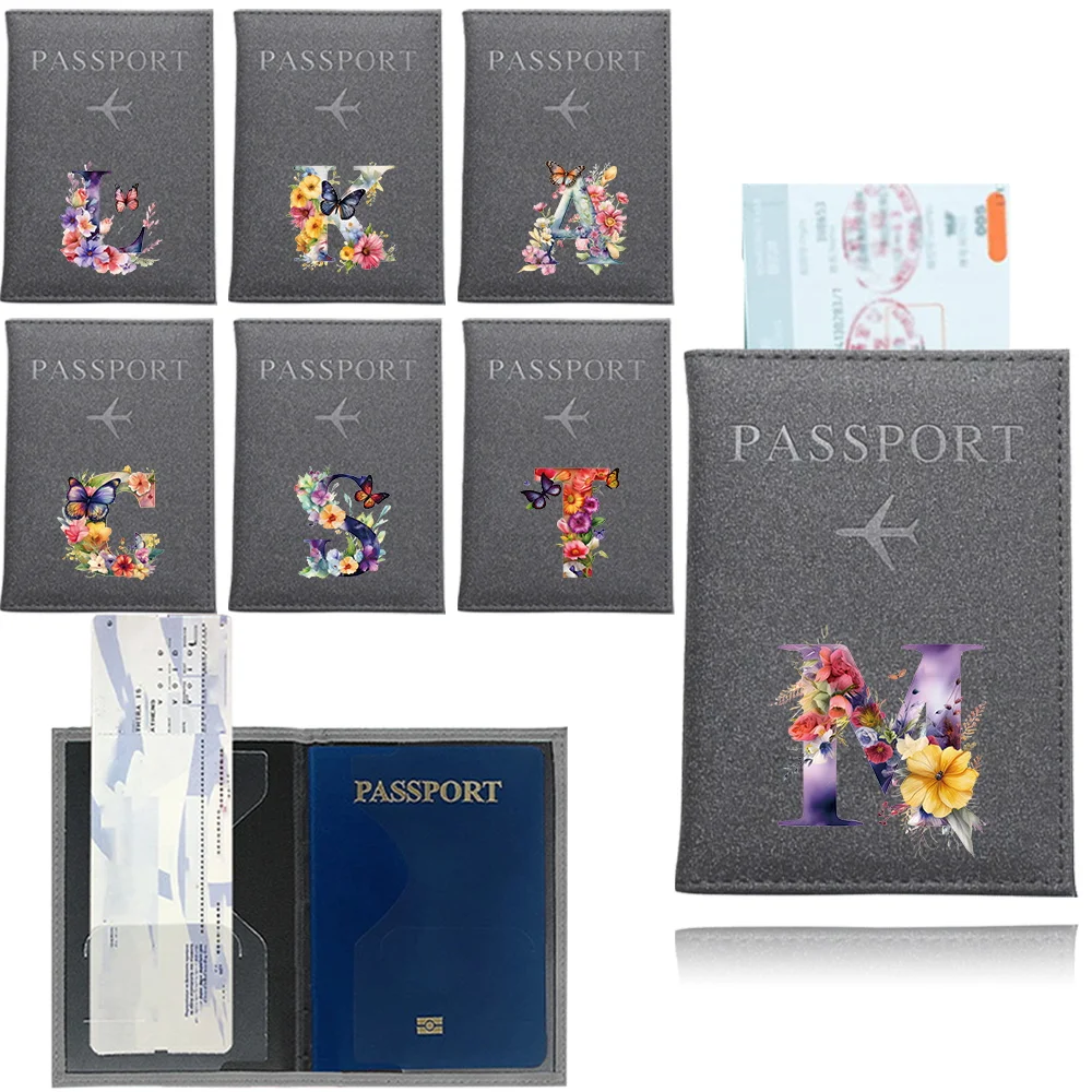 

PU Plane Passport Cover Case Holder UV Printing Butterfly Letter Series Travel Accessories Lightweight Wallet for Unisex