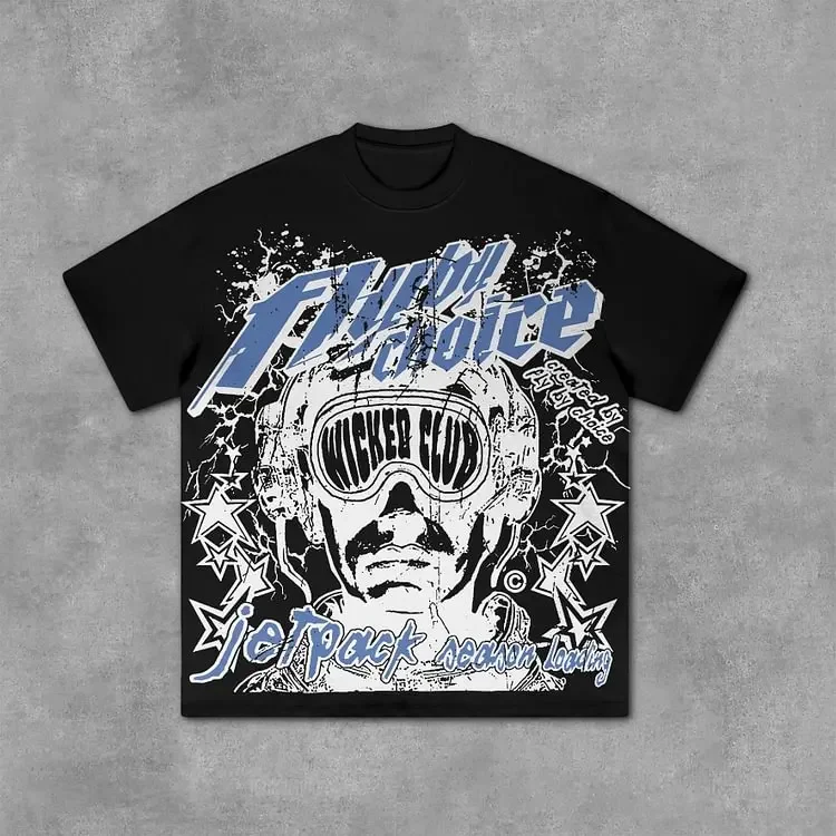 Harajuku Loose Gothic Hip Hop Rock Original Funny Devil Print T-shirt for Man High Quality Summer Cotton Campus Style Couple Top