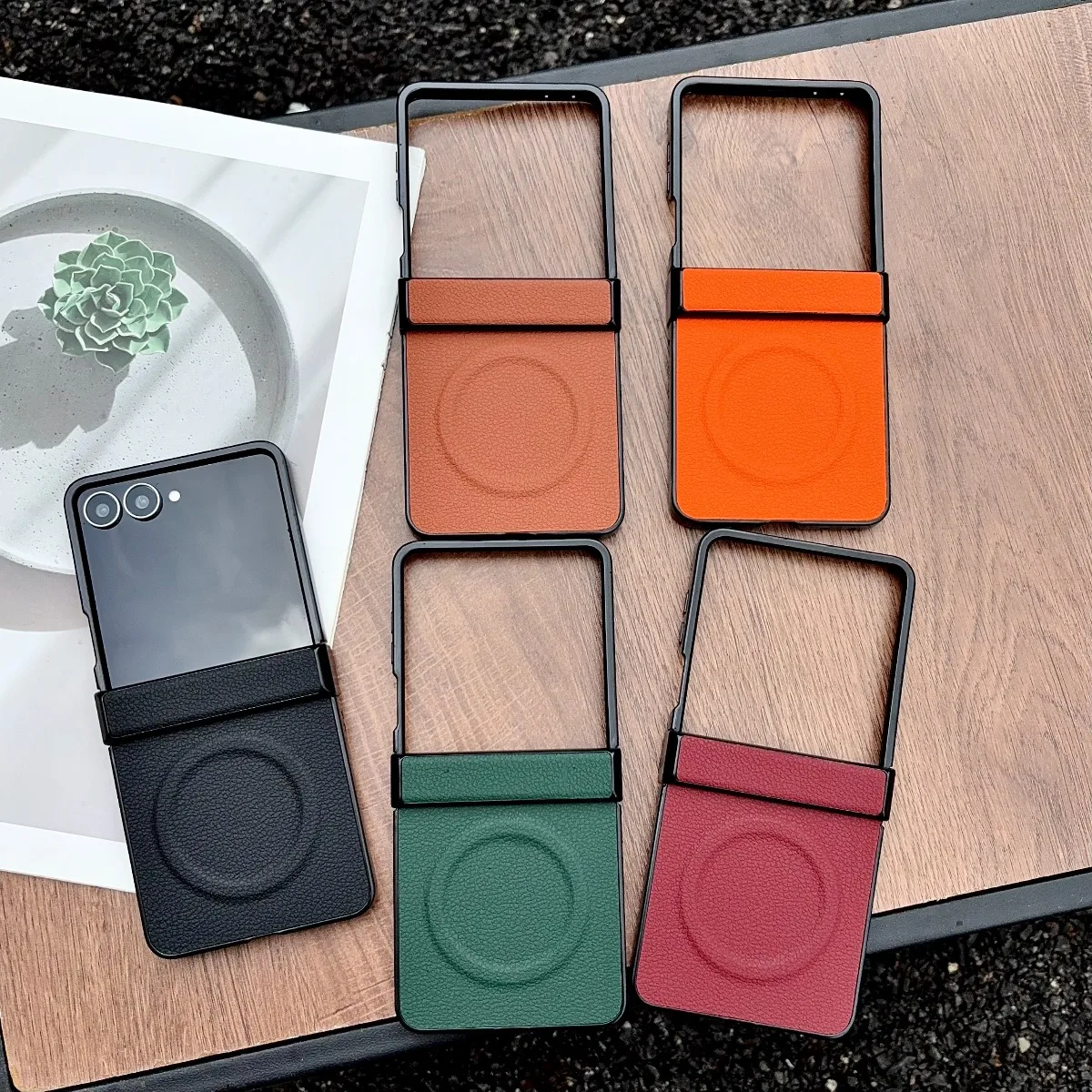 Luxury Leather Magnetic Phone Case with Shockproof Hinge Protection