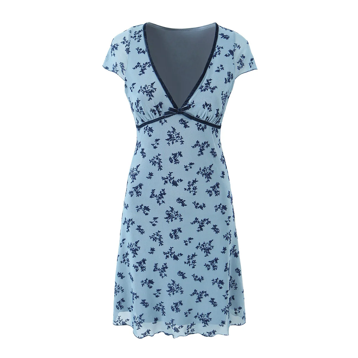 

Women Summer Short Sleeve V Neck Floral Print Botanist Evilia Mini Dress