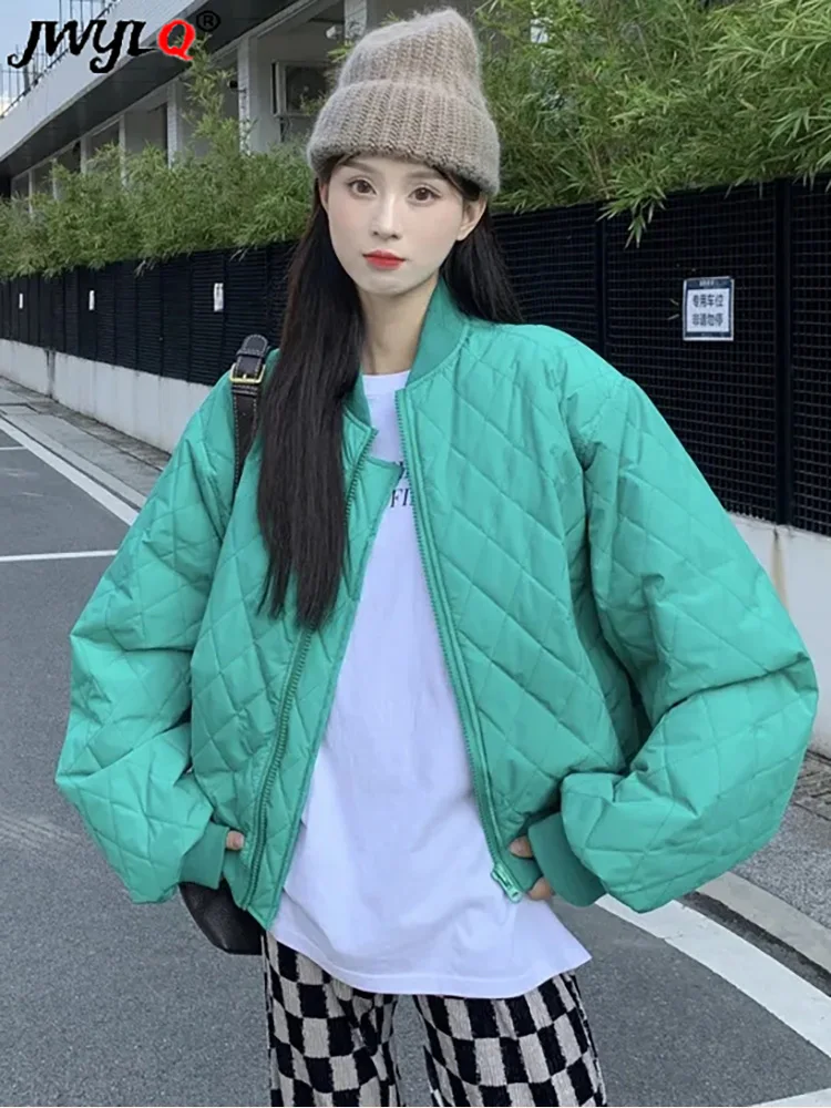 

Winter O-neck Zipper Streetwear Cropped Baseball Jacket Women's Casual Thick Warm Cotton-padded Coat Women Simple Puffer Jacket
