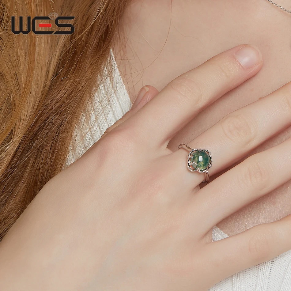 WES 100% 925 Sterling Silver Natural 8*8mm Moss Agate Rings For Woman Gemstone Wedding Fine Jewelry Valentine Gifts Engagement WES 100% 925 Sterling Silver Natural 8*8mm Moss Agate Rings For Woman Gemstone Wedding Fine Jewelry Valentine Gifts Engagement
