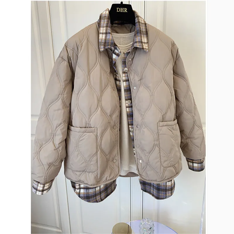 Winter Jacket Women Vintage Single Breasted Oversized Quilted Coat Big Size Warm Casual Harajuku Parkas Lapel Loose Warm Outwear