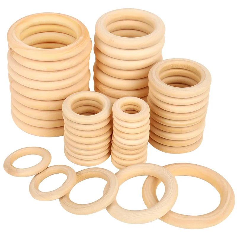 Unfinished Solid Natural Wooden Teething Ring Wood Lead-Free Beads For  Ornaments Connectors Jewelry Making Macrame