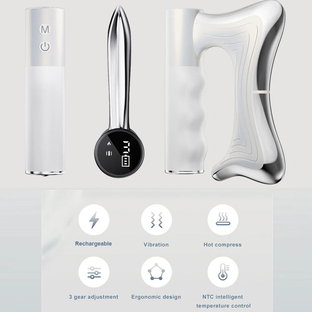 2025 New Electric Heating Fascia Knife Muscle Relaxation LCD Vibration Massager Warm Body Lifting Blade Comb Massage Tool