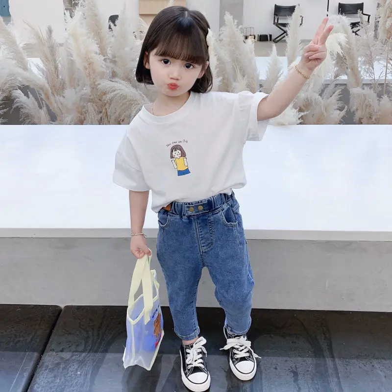여아용 용수철 청바지, 다용도 아빠 바지, 아우터: 중학생 트렌디, 2023 가을 신상