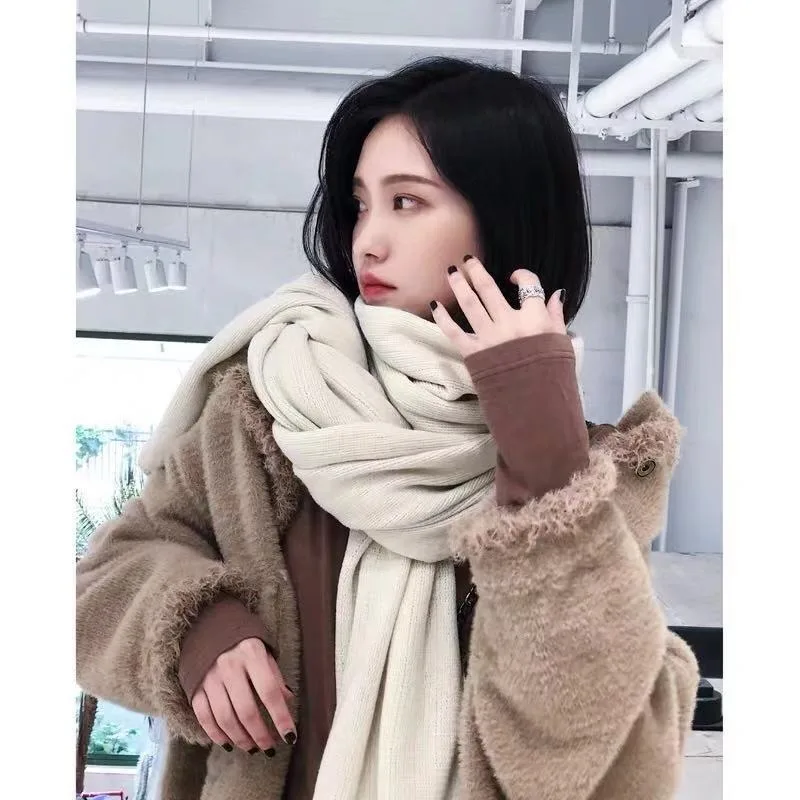 New Thick Warm Scarf for Women Pure Color Ladies Imitation Cashmere  Black Scarf Female Winter To Keeping Warm New Scarf 2