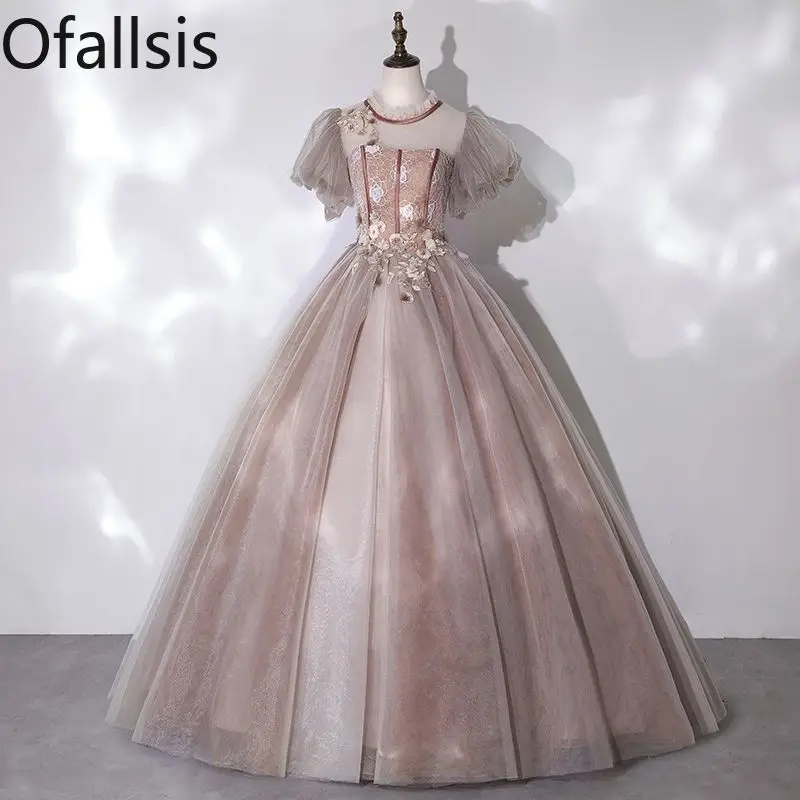 

Ofallsis Stand Neck Evening Dress Solo Singing Hosting 2024 Summer New Vocal Arts Exam Singing Voice Slim Female Fluffy Dresses