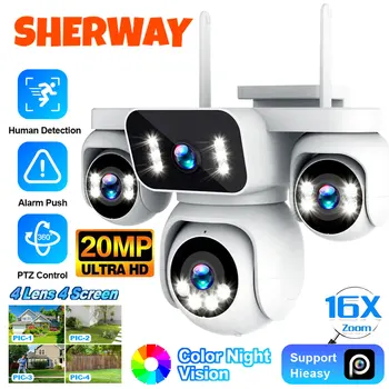 20MP 10K Four Screens WiFi Security Camera Outdoor Four Lens 360° PTZ 16X Zoom Auto Tracking CCTV Wireless Surveillance IP Cam 1