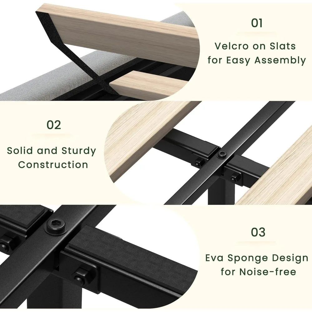 Storage and Tufted Headboard with 4 Drawers, Wood Slats Support, Easy Assembly, Noise-Free, Bed Bases & Frames 5