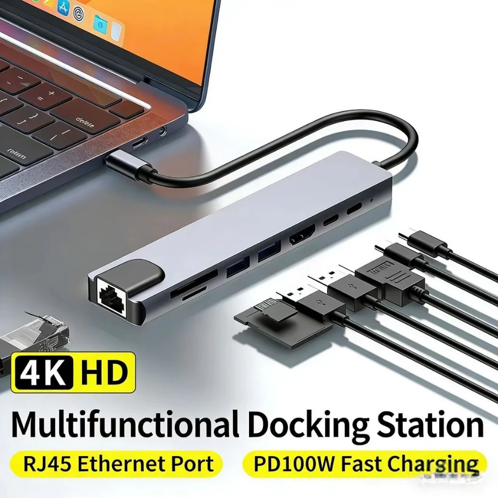 USB C 허브 타입 C 스플리터 썬더볼트 3 도킹 스테이션 노트북 어댑터 맥북 에어 M1 아이패드 프로 RJ45 HDMI