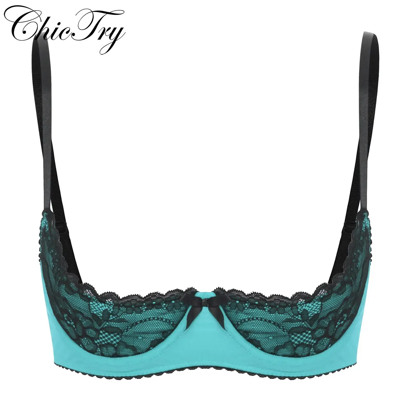 Womens Bra Tops See Through Lace 1/4 Cups Balconette Bralette Padded Underwire Shelf Bra Tops Lingerie Bralette Sexy Underwear