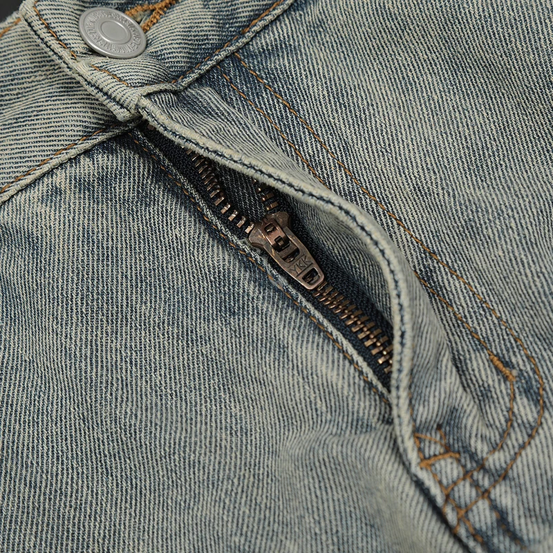 UPRAKF Jeans Side Pocket Button Streetwear Summer Denim Pants Casual Straight-leg Fashion Trousers Fit