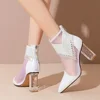 Rubber Soled Dance Boots Women 2025 Spring Pointy Rhine-diamond Tassel High Heel Mesh Latin Jazz Modern Dance Shoes Stage Show 5
