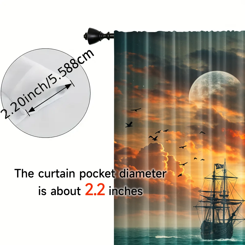 2pcs, spring summer Curtains Strange skeletons floating in stormy seas Sheer Curtains Versatile Polyester Fabric Decorations Use 5