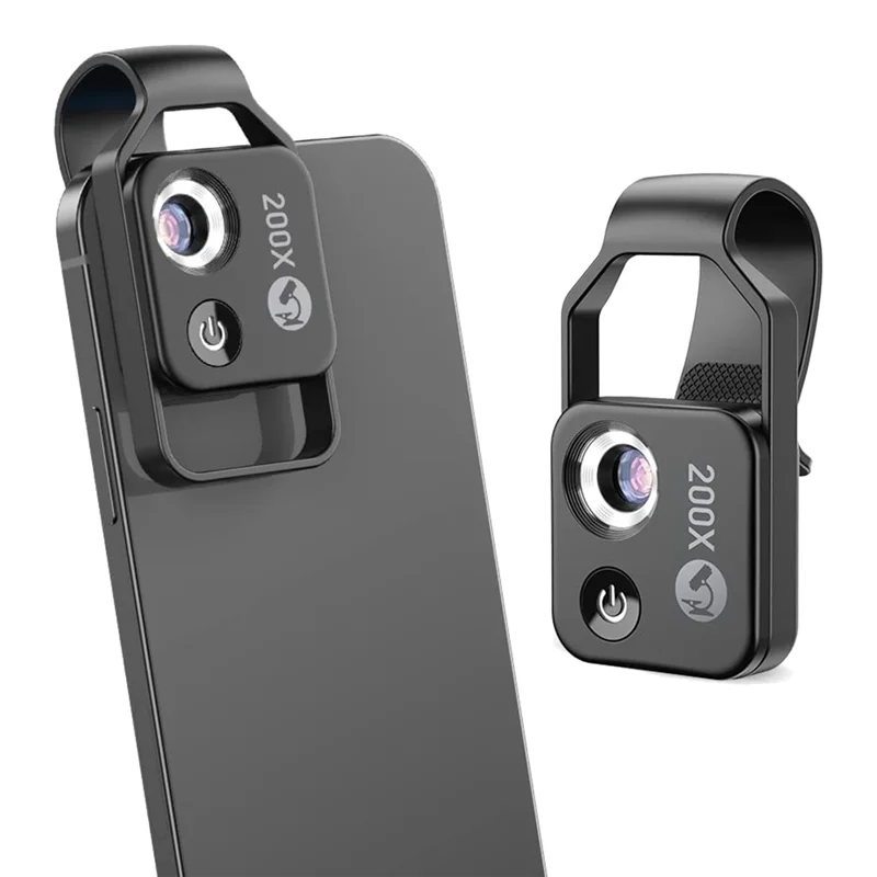 200X Cell Phone Microscope Accessory with CPL Lens Portable Mini Digital Microscope with LED Light/Universal Clip cell phone microscope