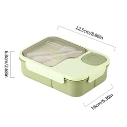 Kawaii Bento Lunch Box for Kids - Cartoon Design with 3 Compartments, Heated Storage for Snacks and Meals (Green)