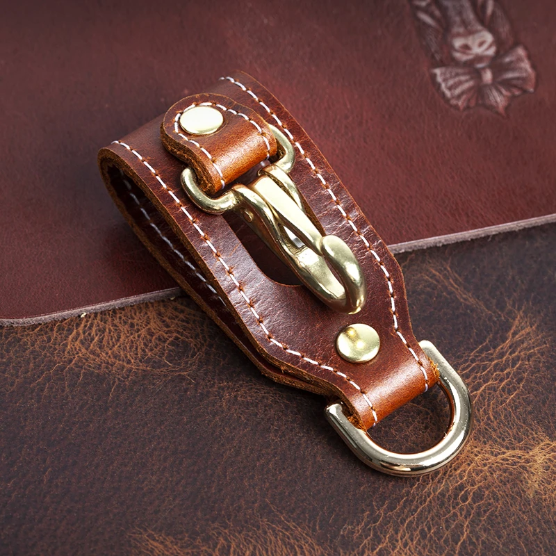 Full grain leather belt key holder distressed leather belt hook