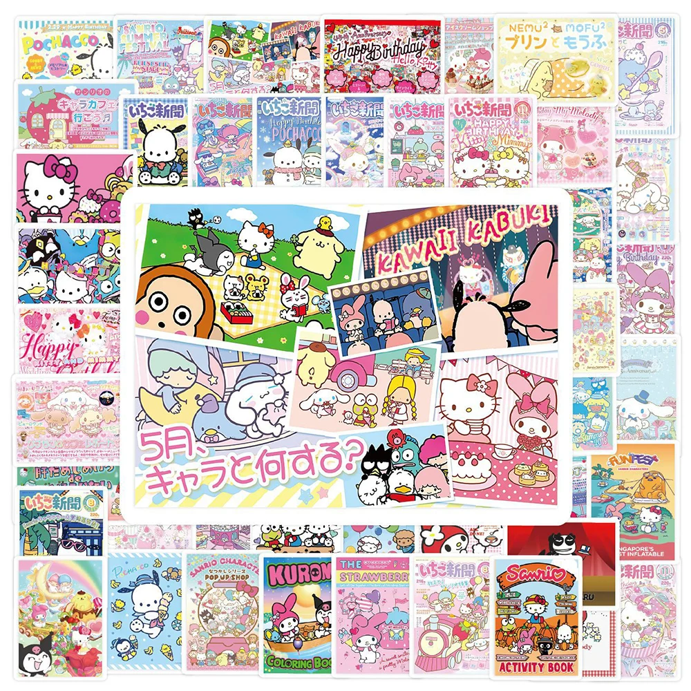 

10/30/50PCS Cartoon Magazine Cover Sanrio Stickers Aesthetic HelloKitty Pachacco Decals DIY Laptop Phone Kawaii Kids Sticker Toy