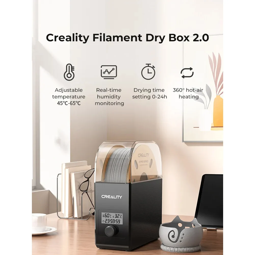 Creality 필라멘트 드라이 박스 2.0, 온도 조절 가능, 45 ℃-65 ℃, 실시간 습도 모니터링, 3D 프린터용 열풍 가열 박스
