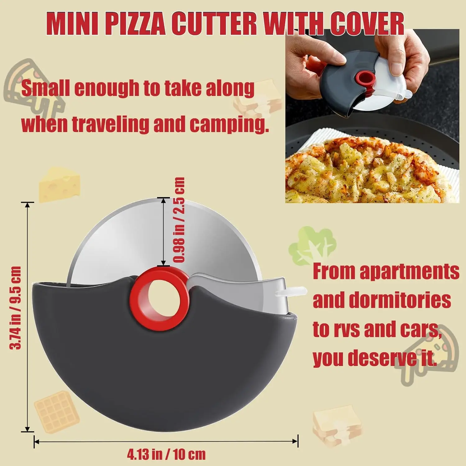 Pizza Cutter Wheel Protective Blade Cover Detachable Handheld Pizza Slicer Easy to Clean-Dishwasher Safe Kitchen Tools