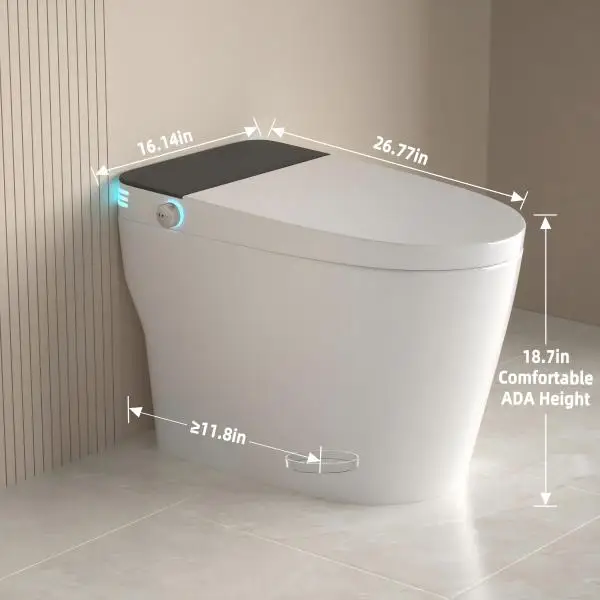 Smart Toilet with Bidet Built In, Foot Sensor Operation, Elongated Tankless Toilet with Automatic Flush, One-piece toilet heated 4
