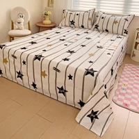 Cute Cartoon Star Flat Sheet Full Queen Size Geometric Stripes Pattern Bed Sheet Set Soft Cotton Bed Cover with 2 Pillow Cases 1