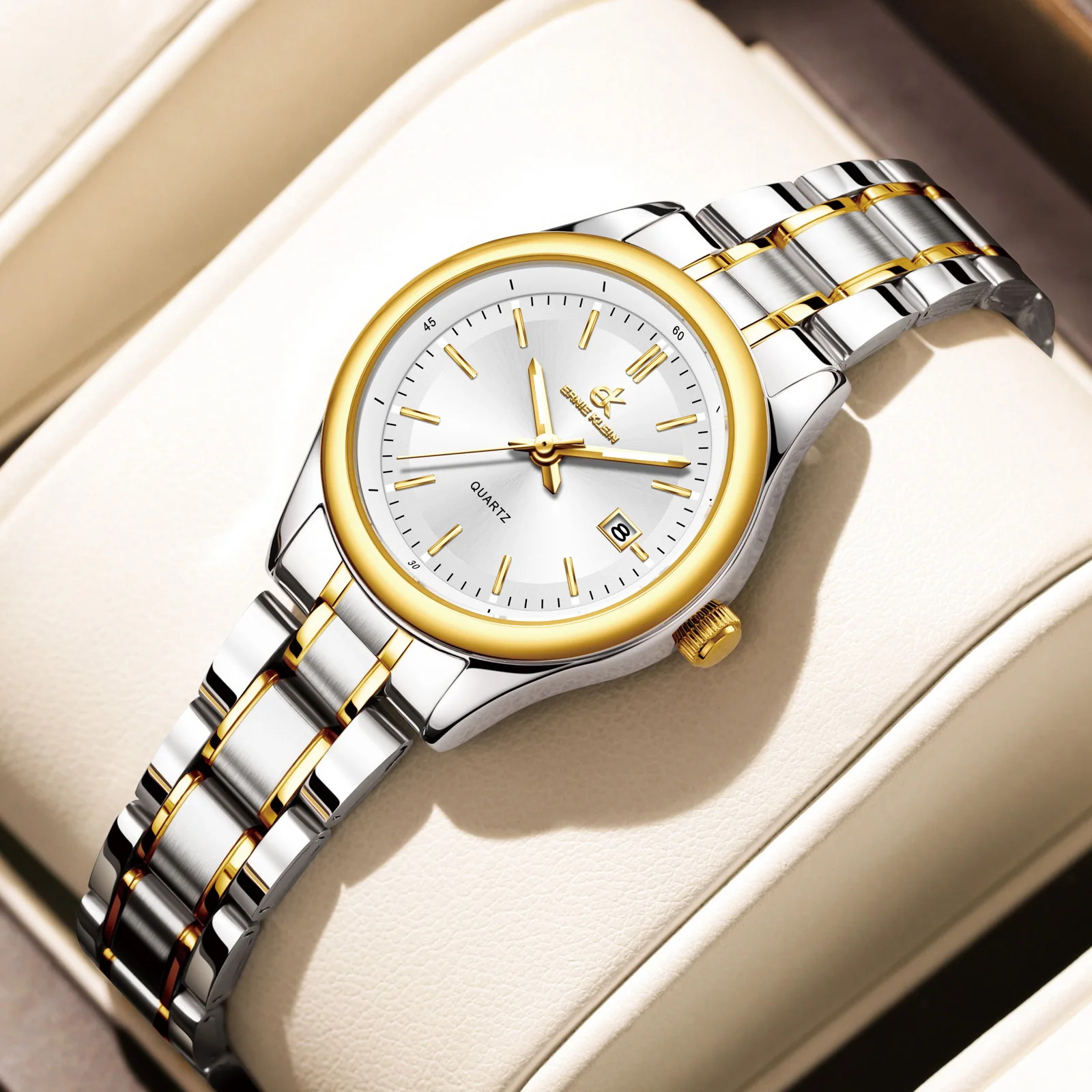 ERNIE KLEIN Women’s Watch Luxury Gold Watch OriginalDate Week Stainless Steel Waterproof Luminous Elegant Dress Ladies' Watches 4