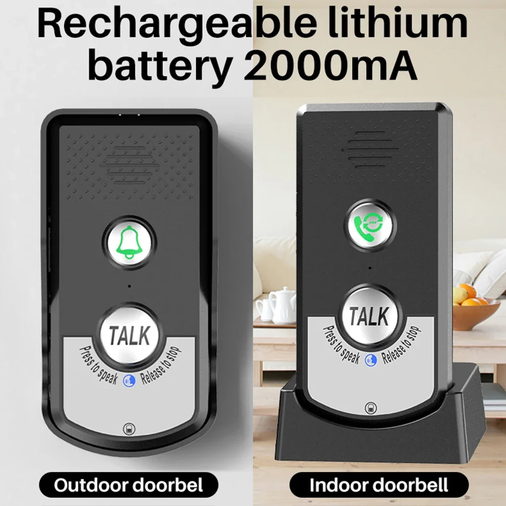 Impermeável Smart Door Bell, Chime Recarregável, Chamada de Voz, Campainha Intercomunicante, Longa distância, Kits de Botão UV para Interior e Exterior, 1.5km