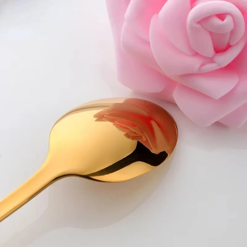 1PC Colorful Stainless Steel Korean Dessert Spoon Gold Silver Coffee Spoon with Long Handle Ice Cream Mixing Tea Spoon Tableware