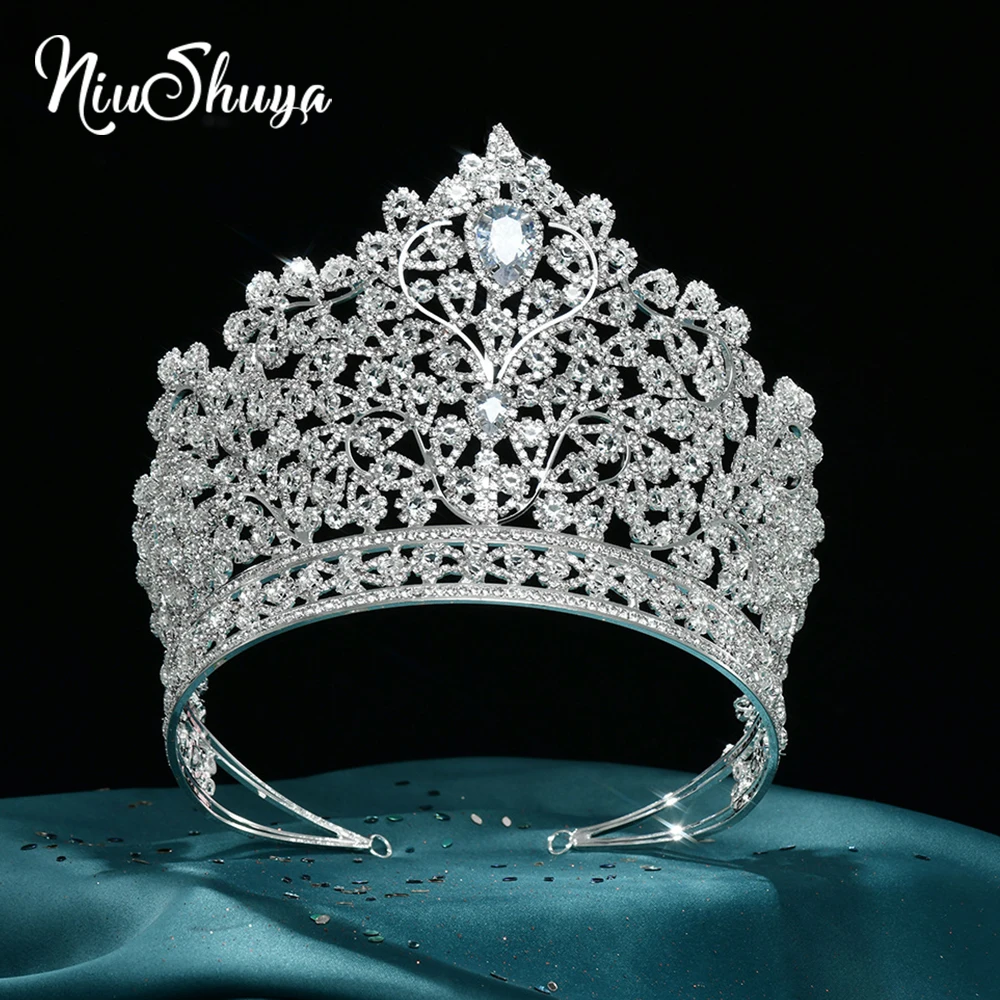 

NiuShuya Gorgeous Big Tall Crystal Rhinestone Crown Baroque Vintage Wedding Tiaras Bridal Hair Accessories Party Headpiece Jewel