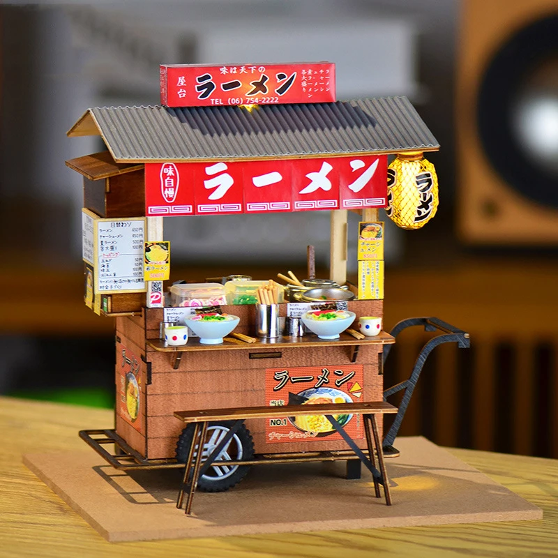 DIY Wooden Miniature Model Kit Japanese Yatai-Teppanyak Street Store Doll Houses 3D Puzzle Dollhouse for Friends Birthday Gifts 2