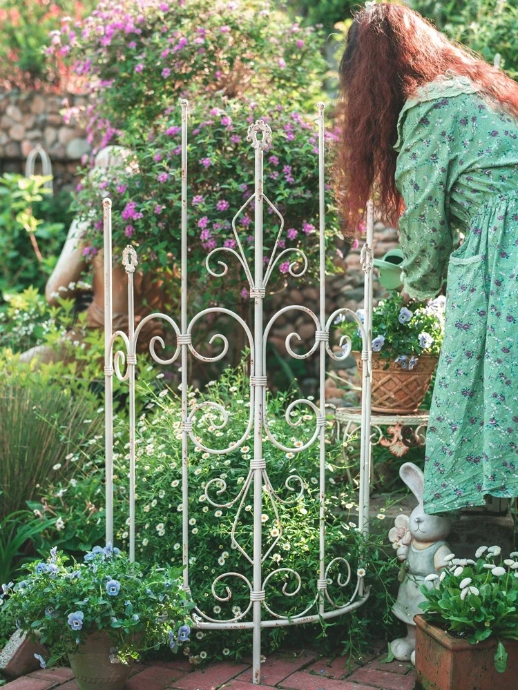 123cm Vintage White Iron Trellis Half-Round Garden Arch Climbing Plant Support