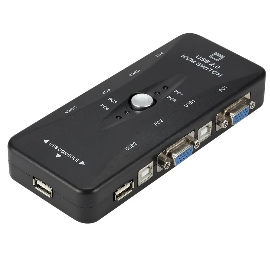 4 Port Kvm Switch USB 2.0 VGA Splitter Printer Mouse Keyboard Pendrive Share Switcher 1920*1440 VGA Switch Box Adapter vga kvm switch