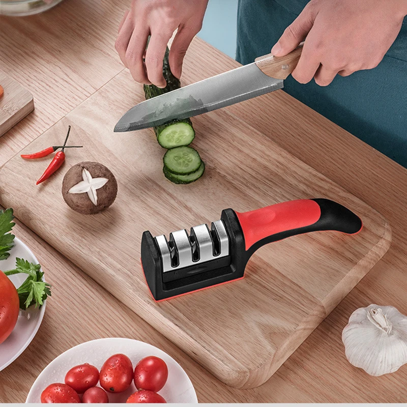 Knife Sharpener Knife Sharpener Handheld Multi-function 3 Stages Type Quick Sharpening Tool With Non-slip Base Kitchen Knives Accessories Gadget