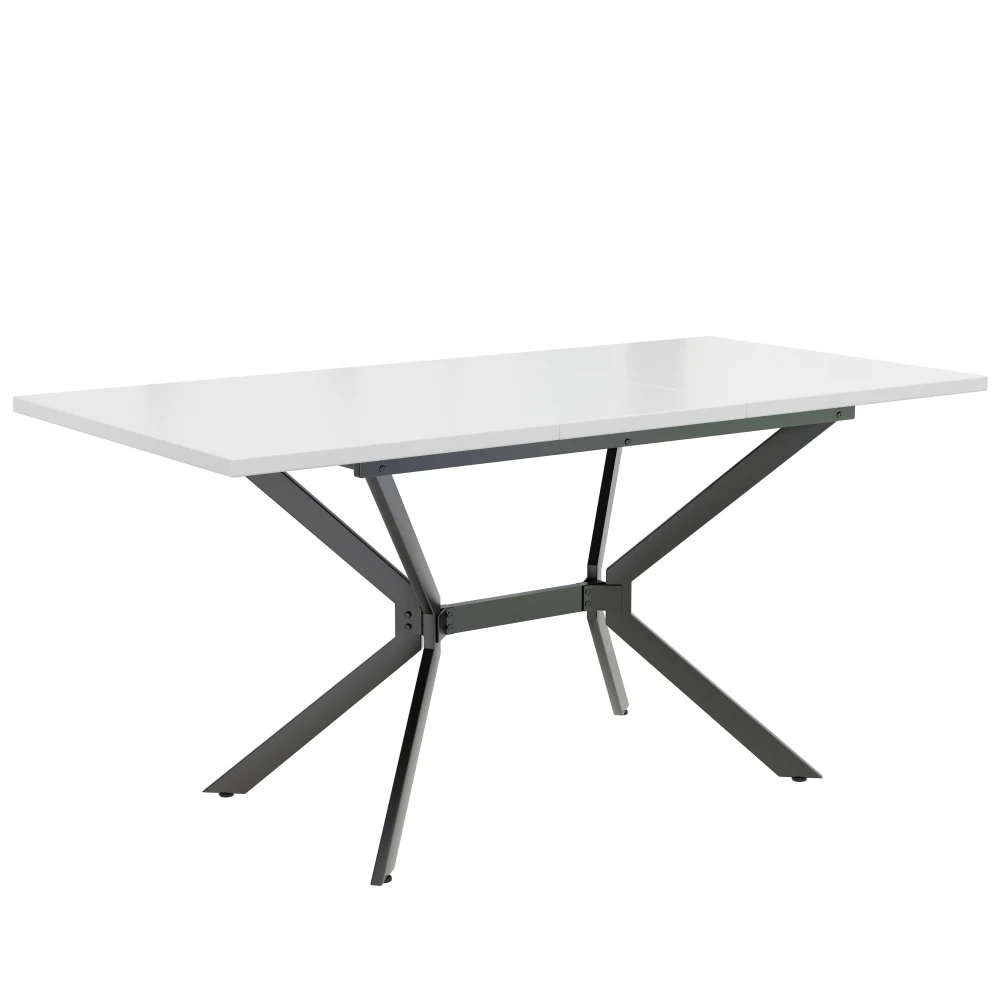 120/160*80cm Moderner weißer ausziehbarer Esstisch, schwarze Metalltischbeine, weißer rechteckiger Esstisch, geeignet für 4-6 Personen – Detail 9