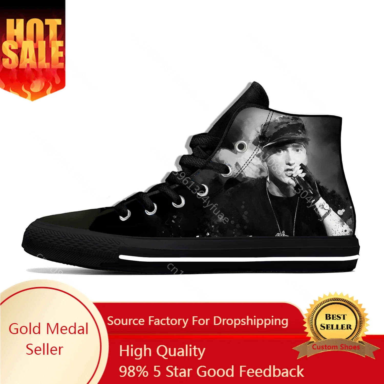 Eminem Hip Hop Rapper Rap Music Fashion Popular Casual Cloth Shoes High Top Lightweight Breathable 3D Print Men Women Sneakers