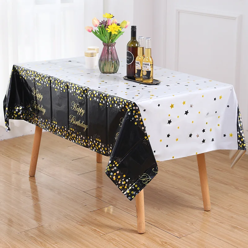 

New PET Aluminum Film Disposable Birthday Bronzing Dot Five-pointed Star Tablecloth Party Decoration Tablecloth S1262