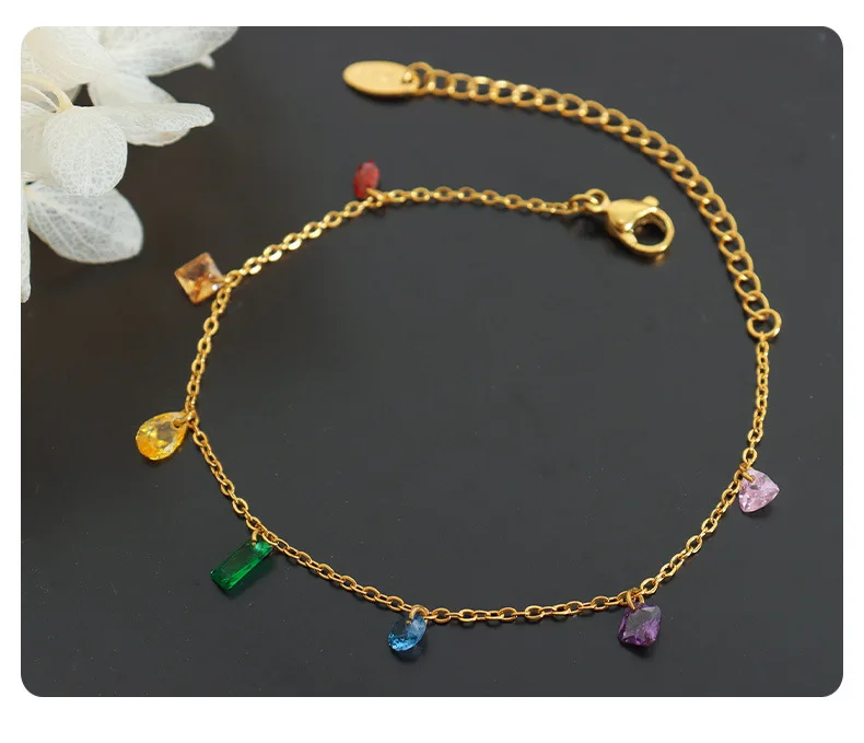 Leicht Luxuriöses Modisches Halsketten-Armband-Set Regenbogen-Zirkon Farbloses Damen Edelstahl-Schmuckset – Detail 9