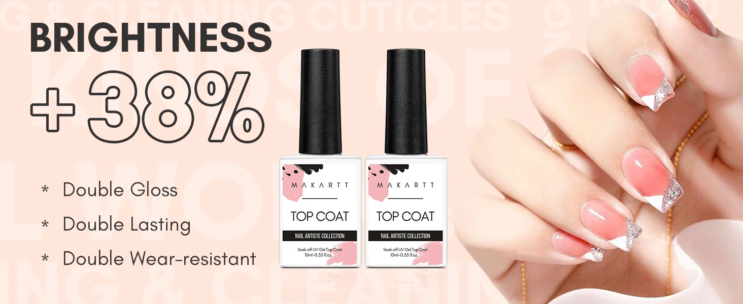 Description Picture 3 of item2 PCS Top Coat Kit, MAKARTT Soak Off Nail Gel No Wipe Top Coat 10ml for UV LED Gels Polish Nails Extension Gel 3D sculpting Gel