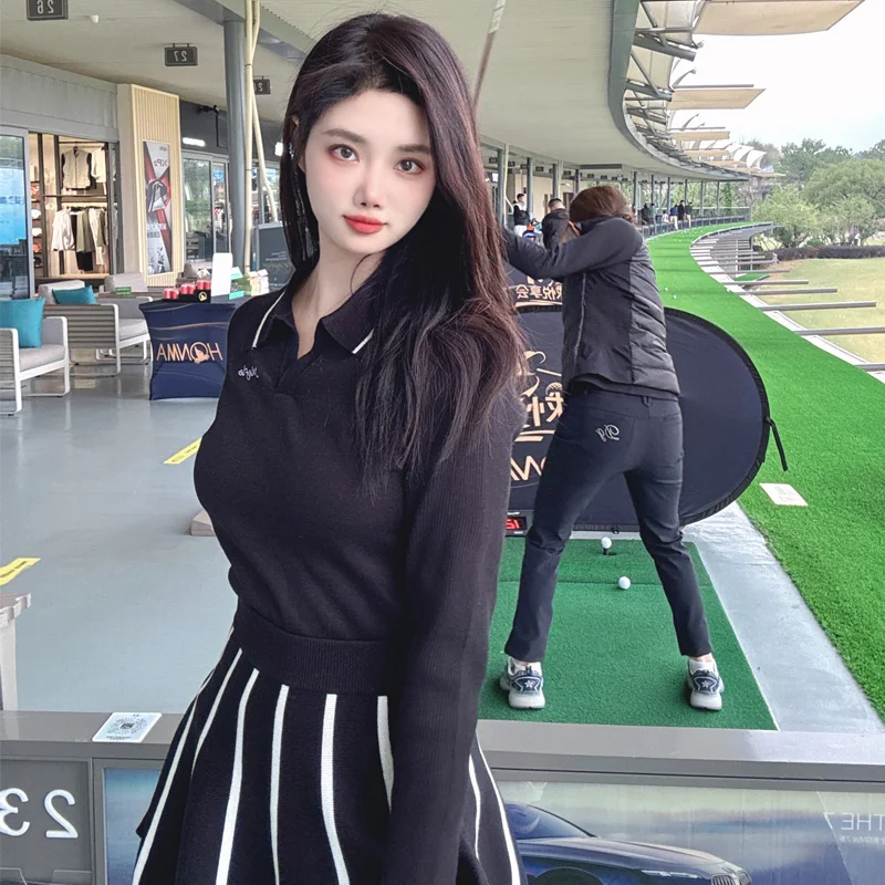 Autumn and Winter Golf Women's Sweater Elastic Comfortable Warm Long Sleeve Top High Quality Outdoor Leisure Sports Suit Skirt