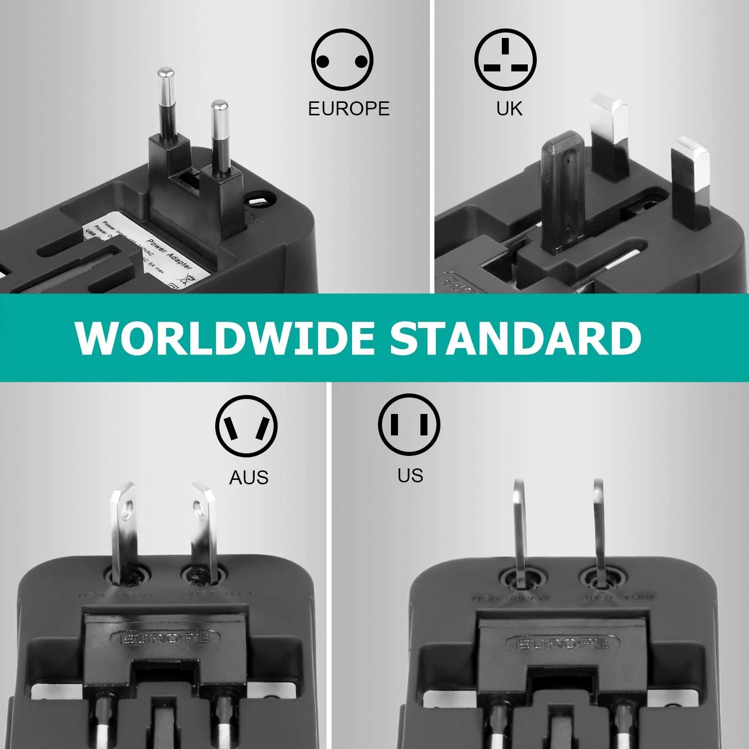 Power Adapter Travel Adapter Dual USB Port Universal UK to EU Plug