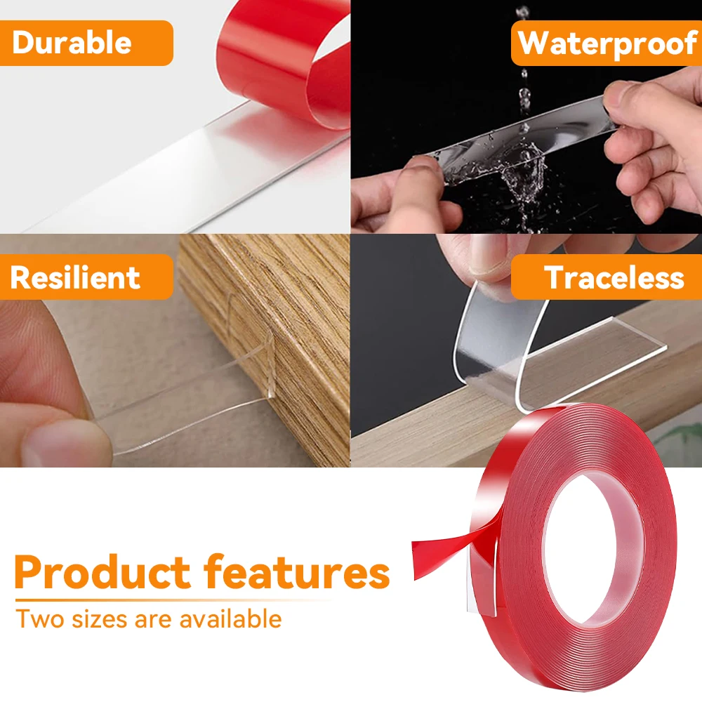 High-Strength Transparent Waterproof Double-Sided Tape - No Residue, Self-Adhesive