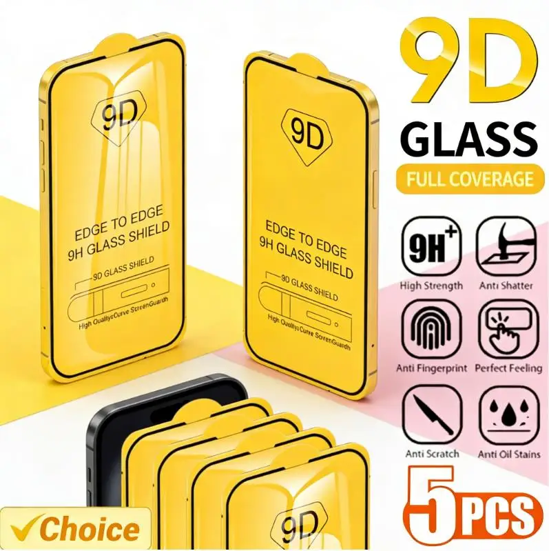 5 шт. 9D загартоване скло з повним покриттям для iPhone 17 Air 16 15 11 12 13 14 Pro Max Plus 16E, захисне скло для екрану iPhone 13 Mini XR