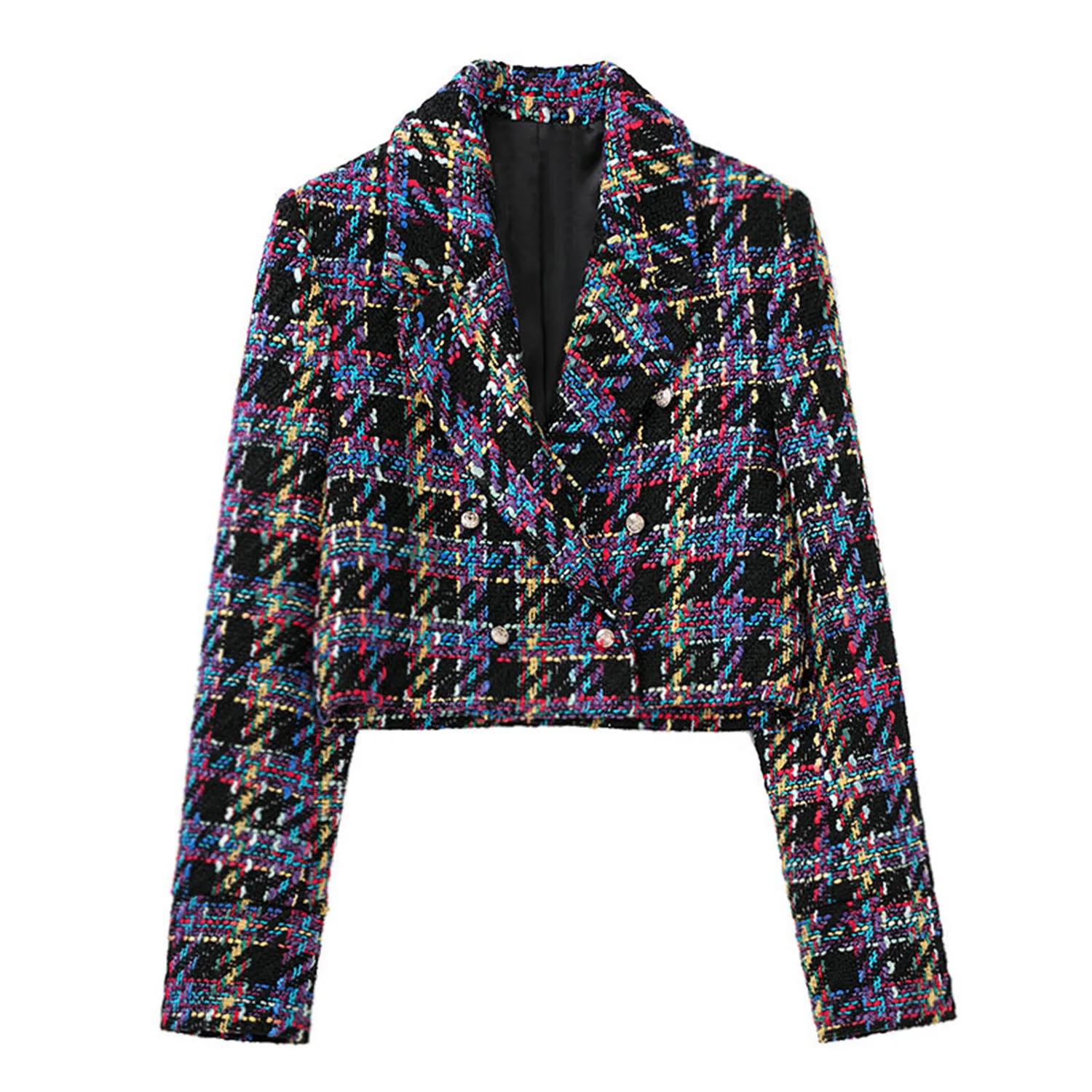 

Chic Office Lady Plaid Short Blazers For Women Elegant Stylish Coats 2023 Women's Long Sleeve Double Breasted Slim Blazer